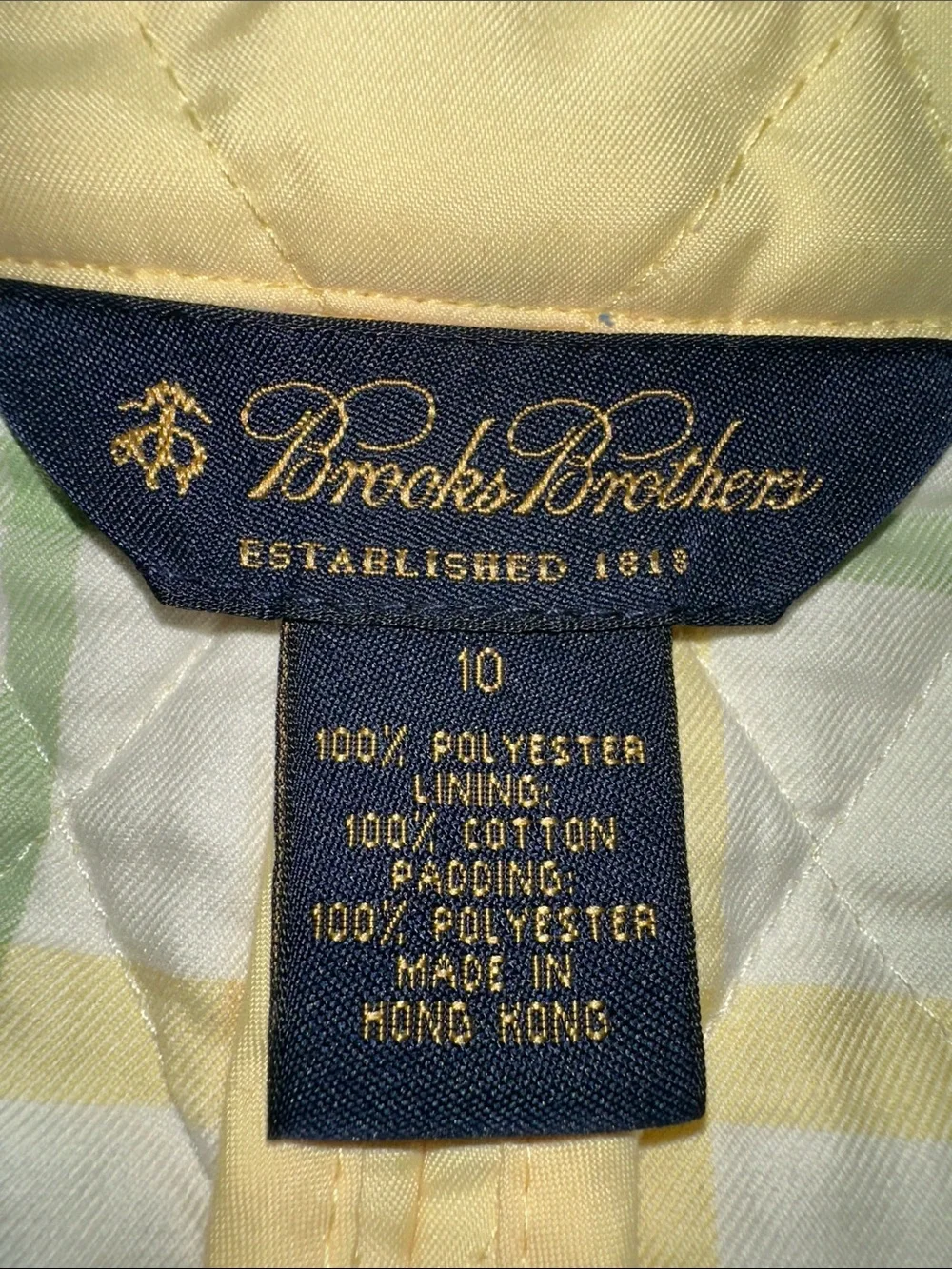 Brooks Brothers Women’s Diamond Quilted Barn Jacket - Pale Yellow/ Plaid Lining